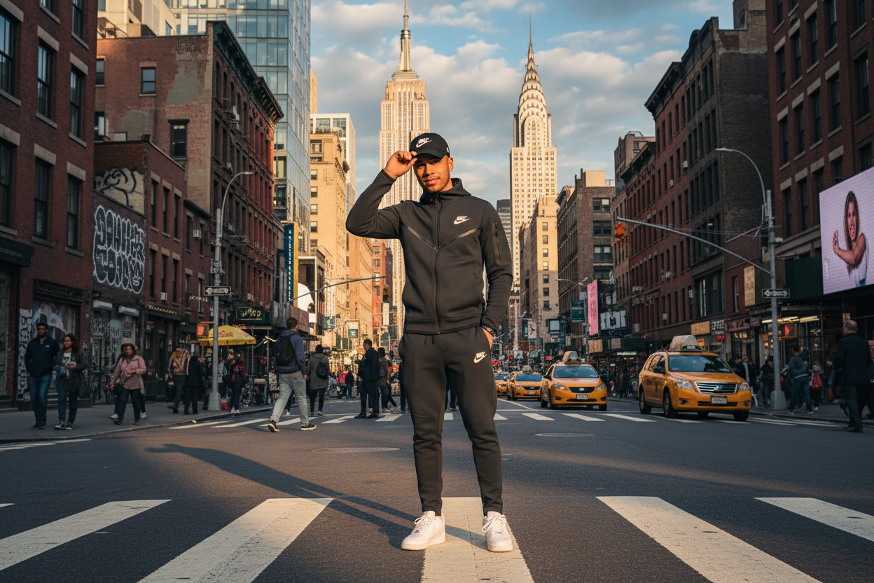 Ragazzo con tuta Nike per new york